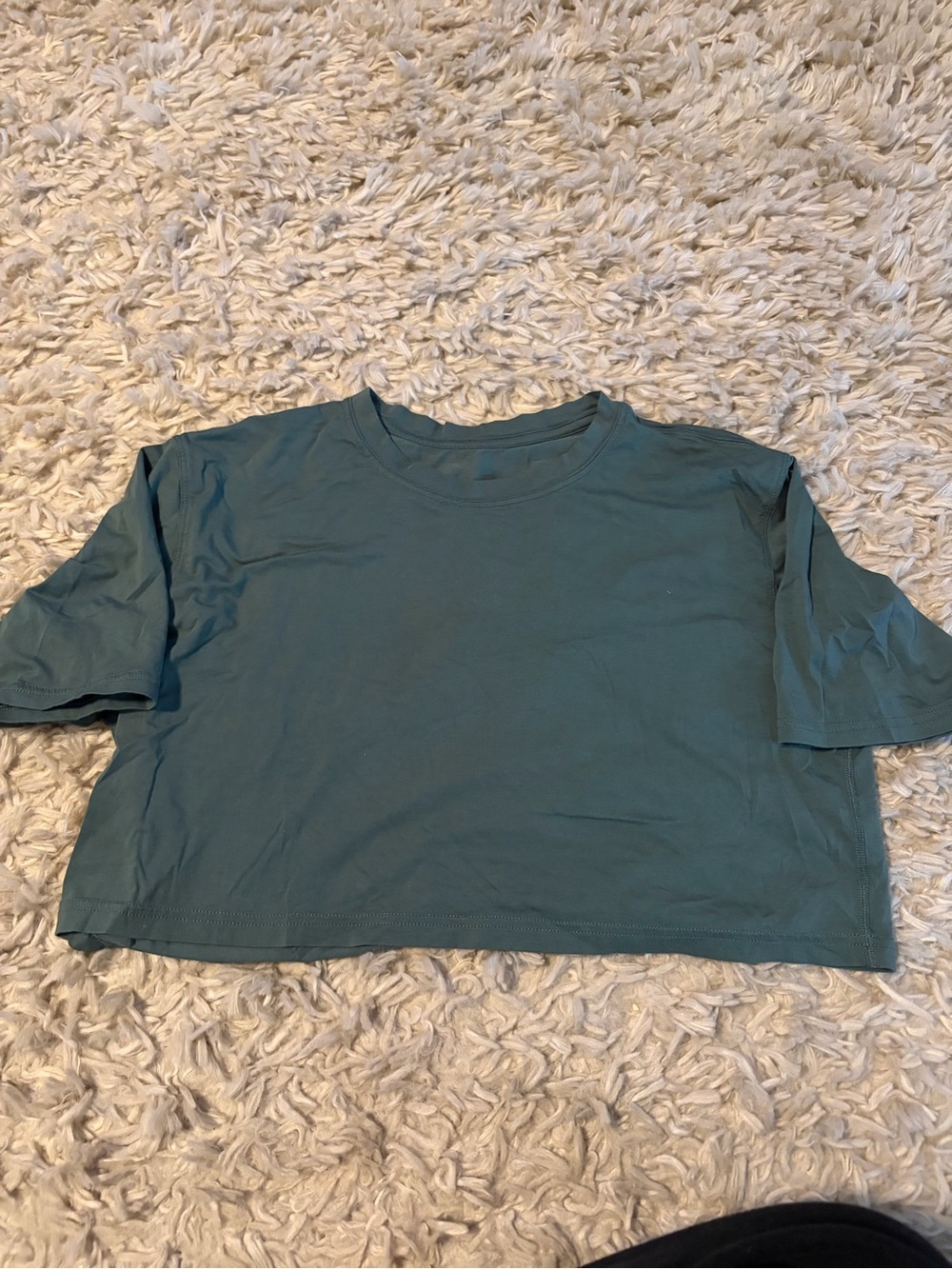 CRZ YOGA Boxy Crewneck Crop Top in Teal Green